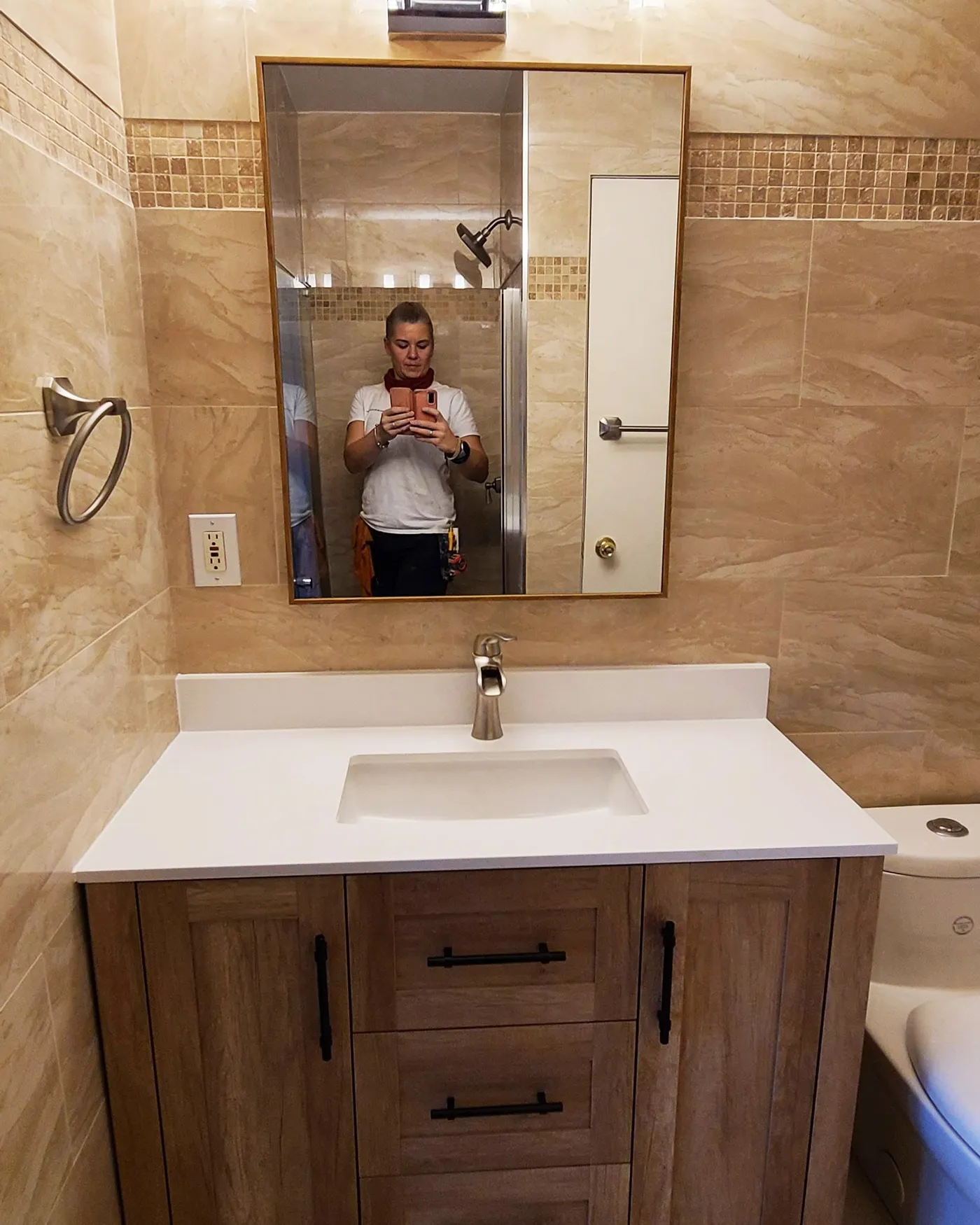 Bathroom renovation in Port Coquitlam by PS Tiling: Vanity, after.